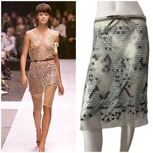 S/S 2000 *FENDI by Karl Lagerfeld* Baguette Beaded Mesh Runway Skirt 44 8-12
